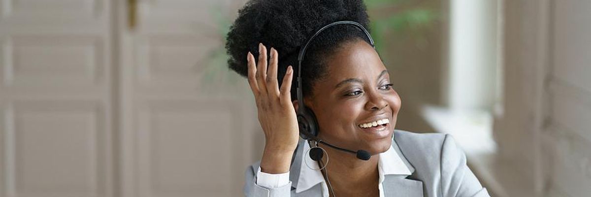 A customer service representative works remotely.