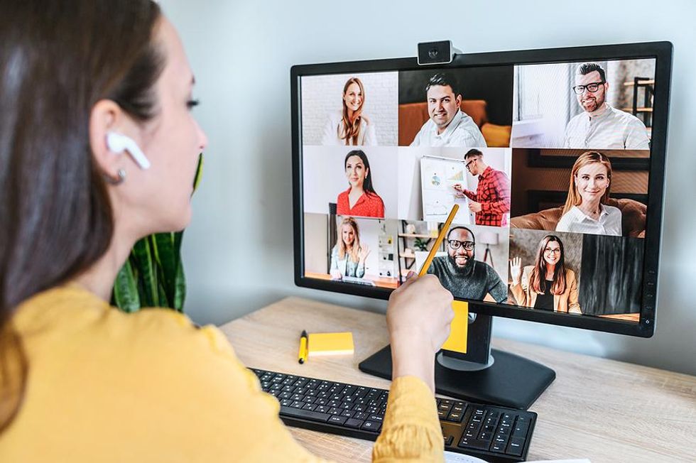A remote workforce holds an online meeting.