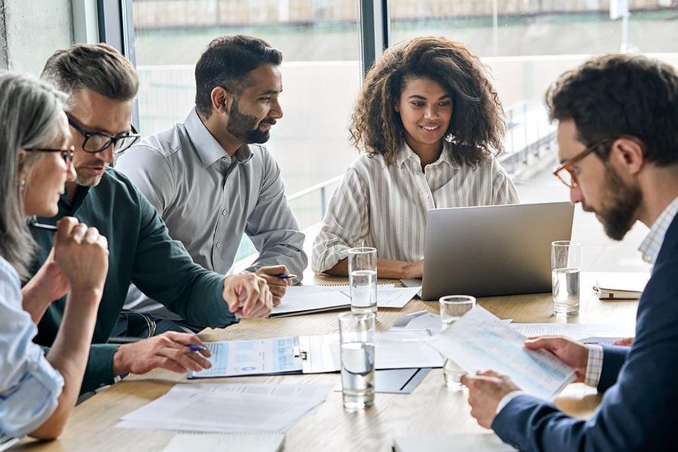 Business professional talk during a work meeting