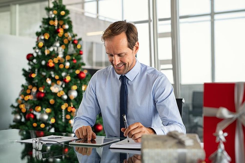 Businessman continues to work hard during the holidays
