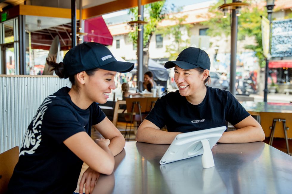 Chipotle employees take a break at work