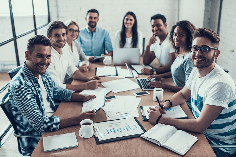 Co-workers in a meeting about change management