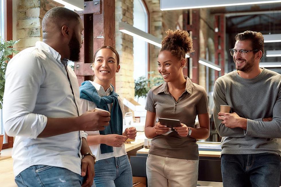 Coworkers focus on team building at work