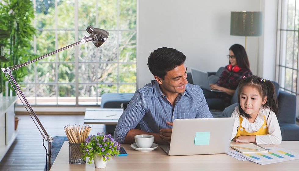 Dad works from home for his low-stress job
