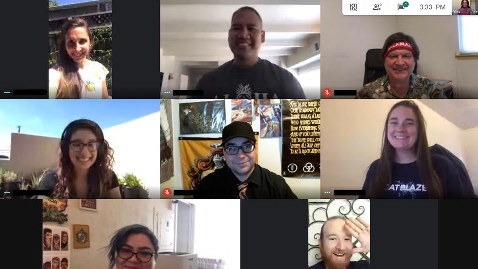 Employees from Backblaze take part in a video meeting.