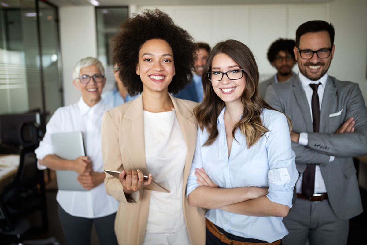 Group of employees happy with their company's workplace culture