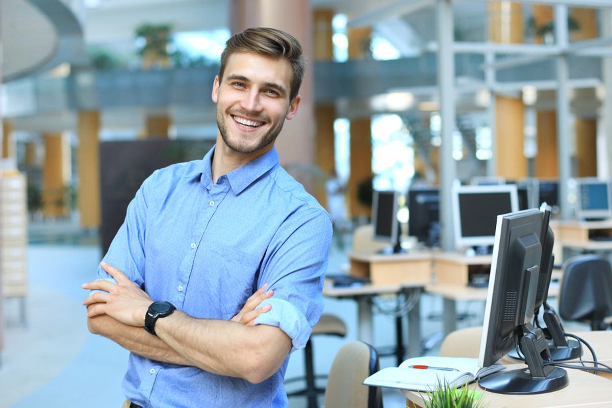 Happy employee builds personal brand in the workplace