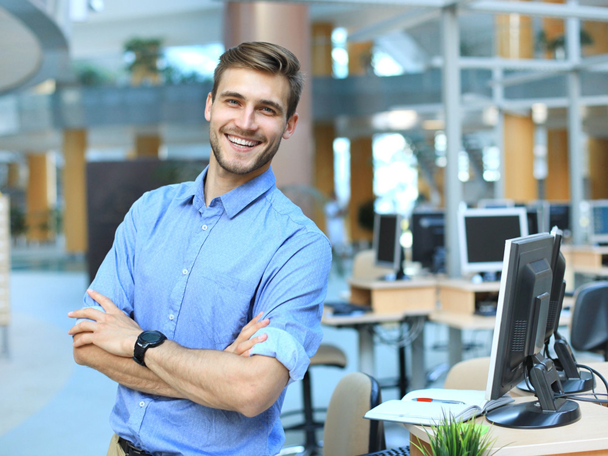 Happy employee builds personal brand in the workplace