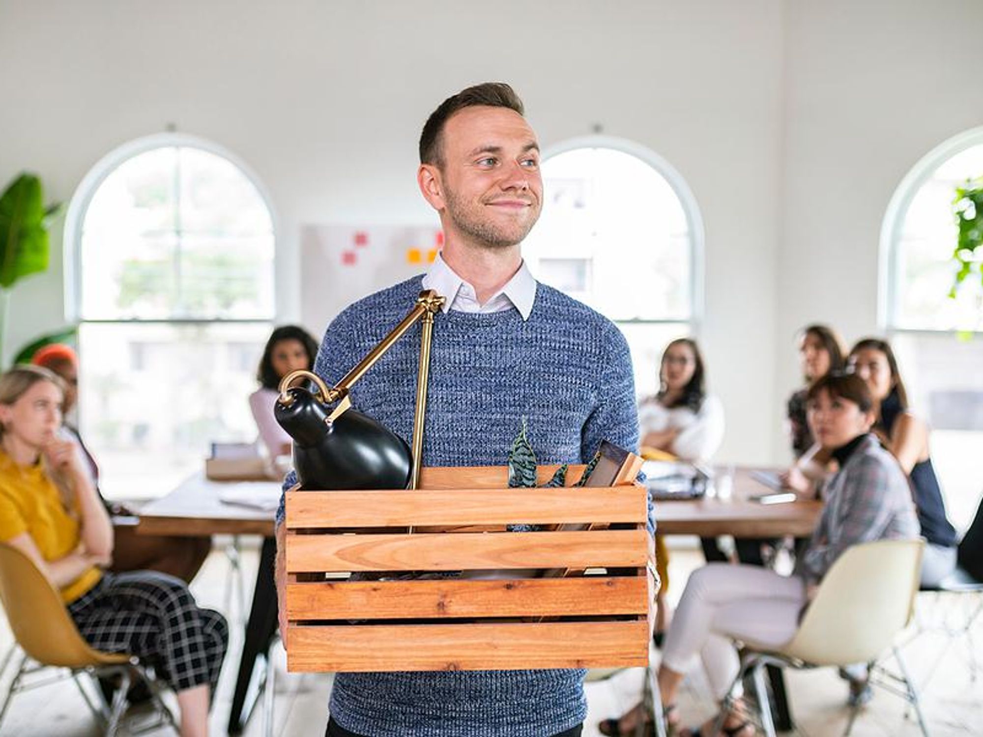 Happy man leaves his job