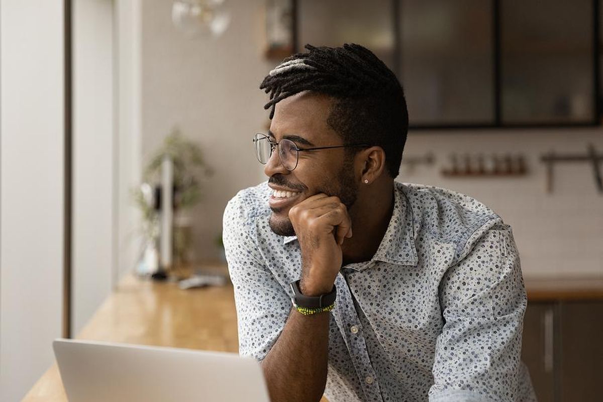 Happy man works from home