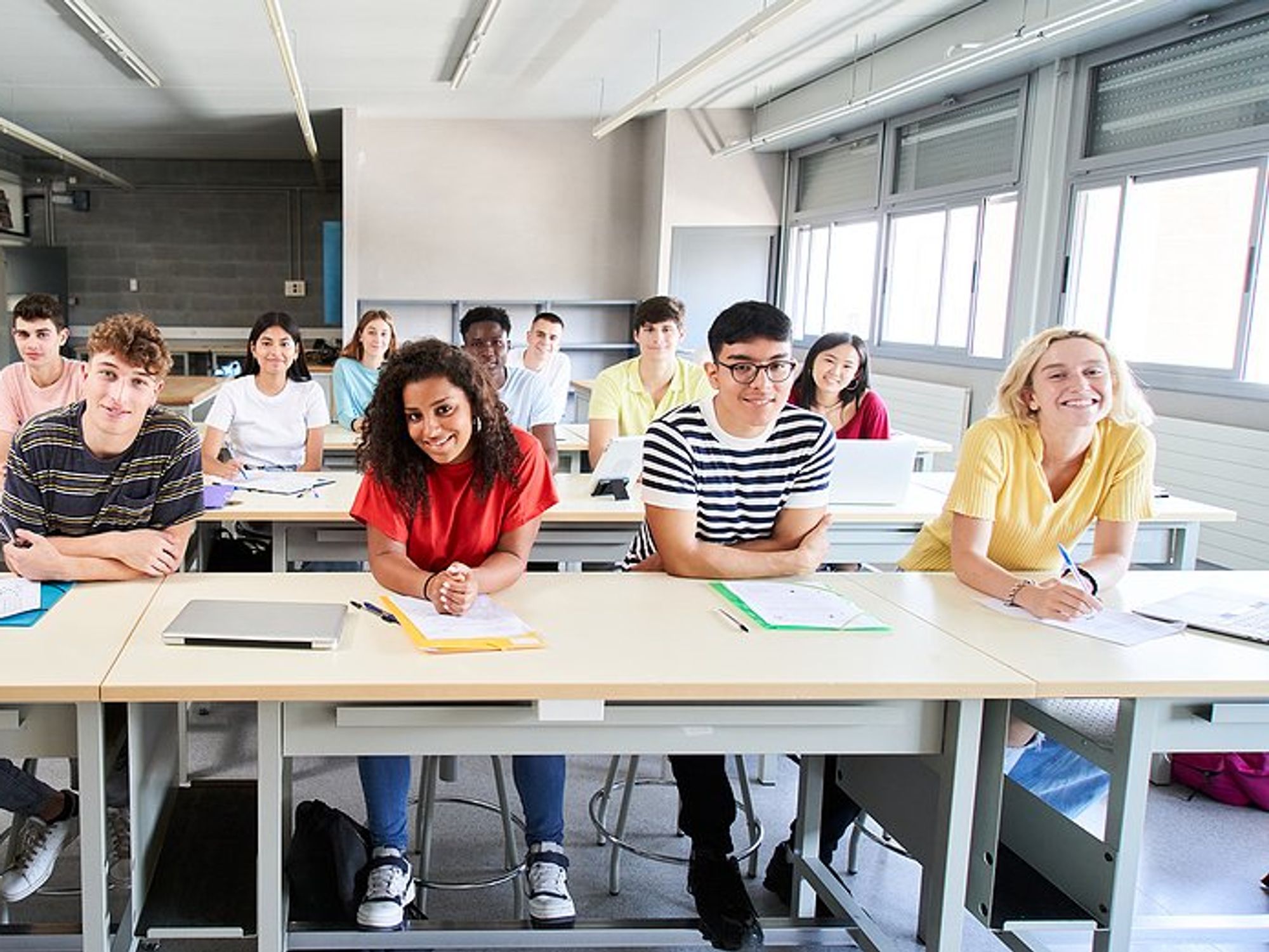 Happy students in a "perfect" classroom