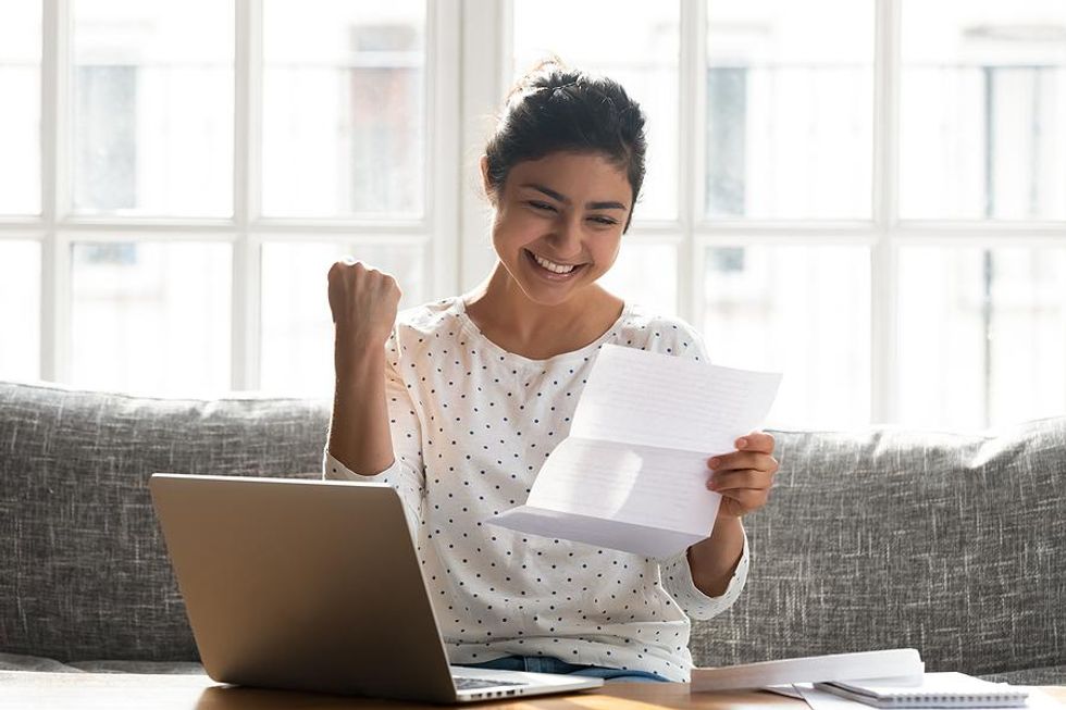 Happy woman gets a job offer