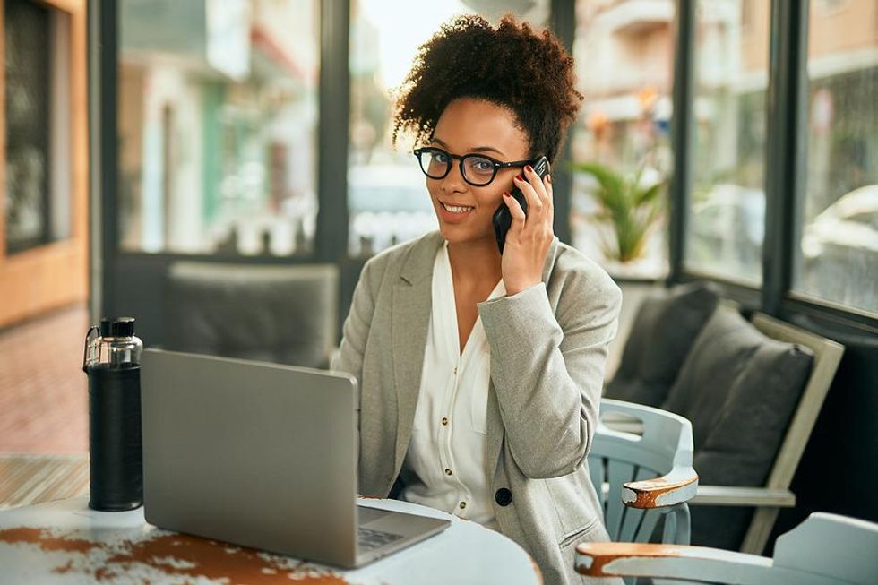 Hybrid employee on a phone call