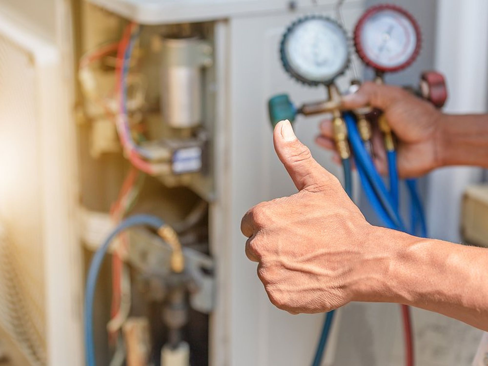 Installation and repair concept with a thumbs up