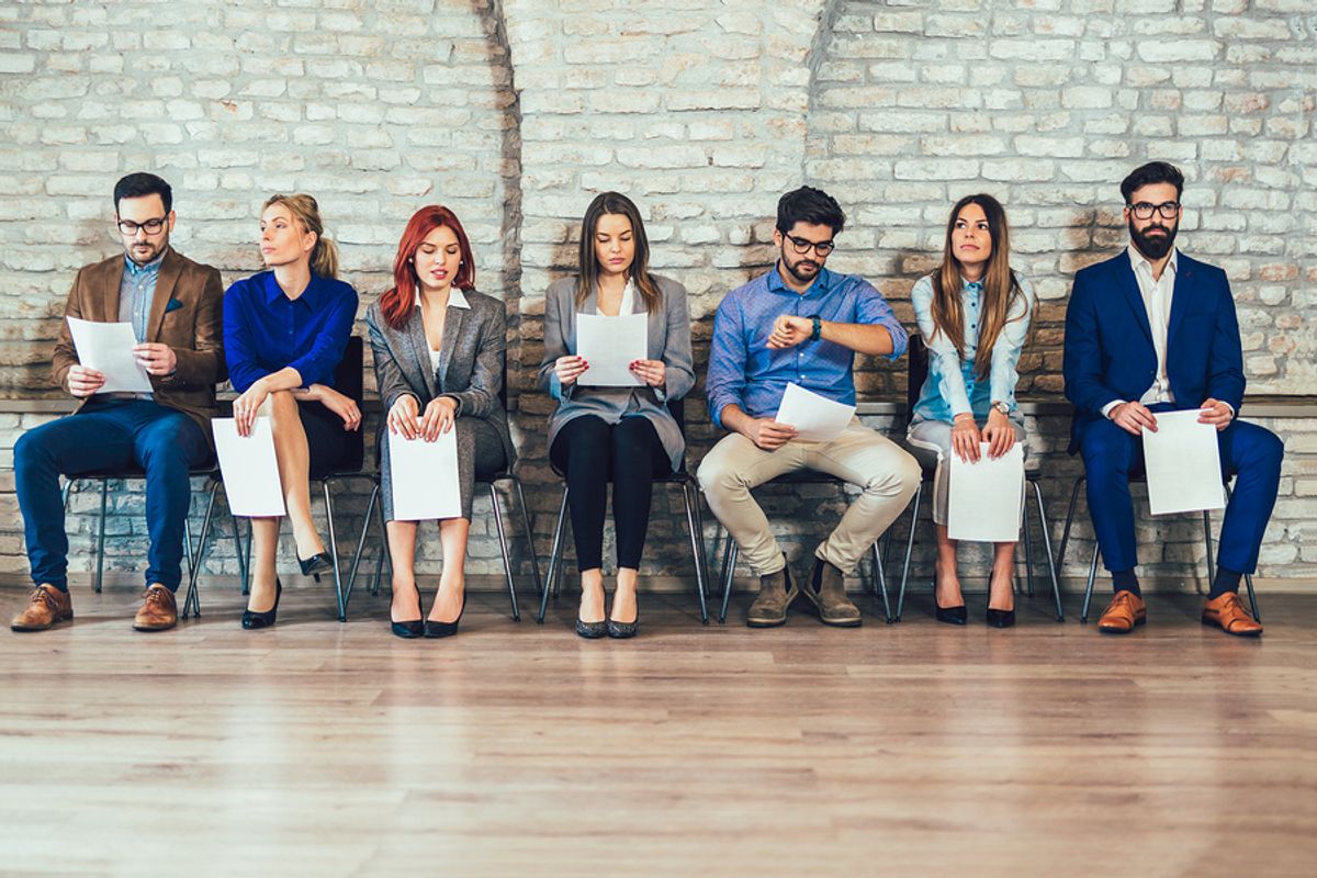 Job applicants preparing/waiting for a group interview