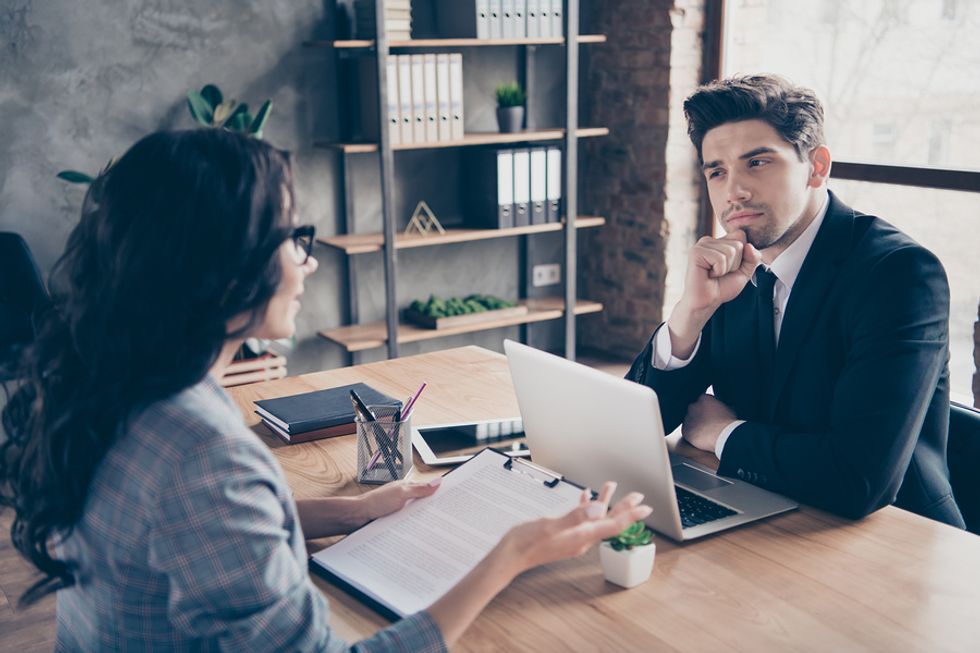 Job candidate discusses her qualifications for a marketing position