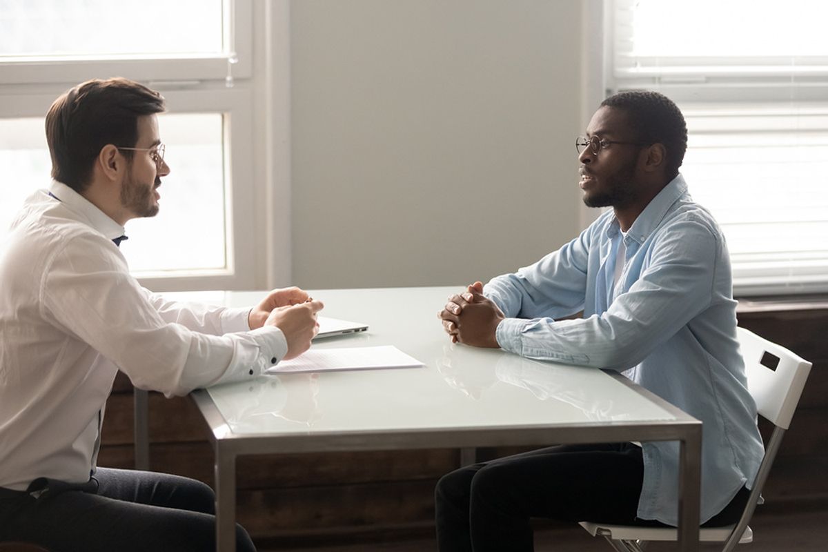 Job seeker ready to answer interview questions for an engineer position