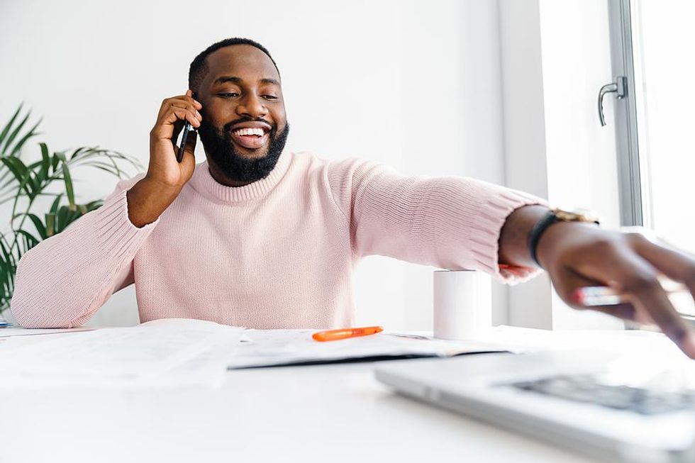 Job seeker talks with a recruiter on the phone