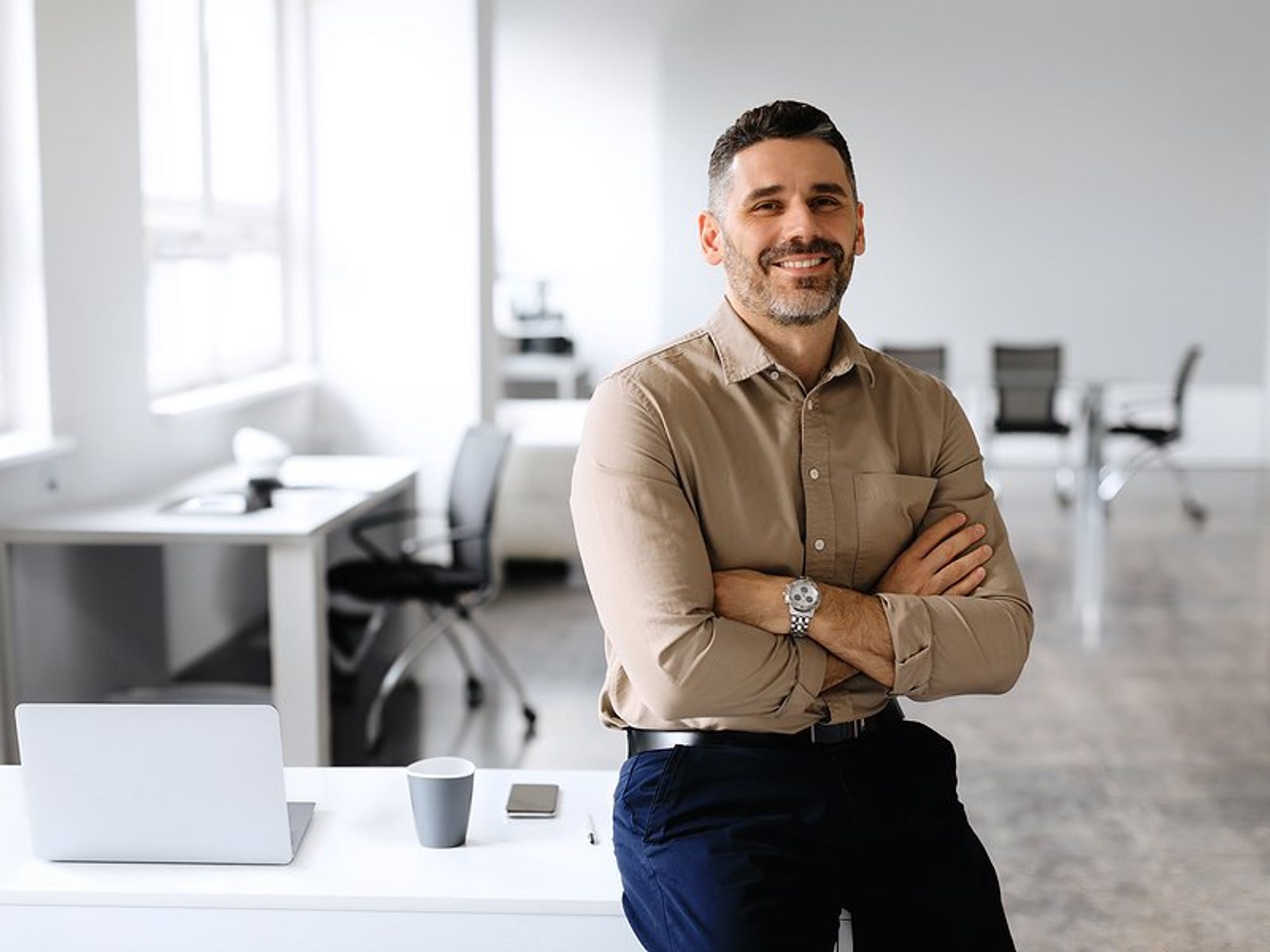 Leader smiles at work