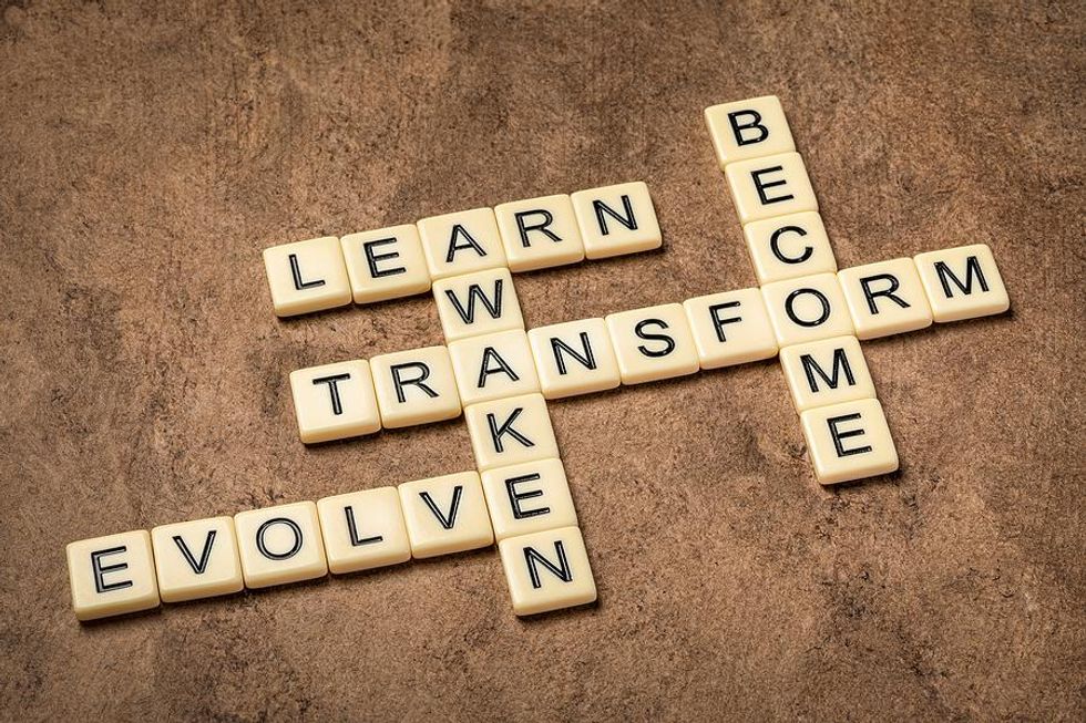 learn, awaken, transform, evolve, become