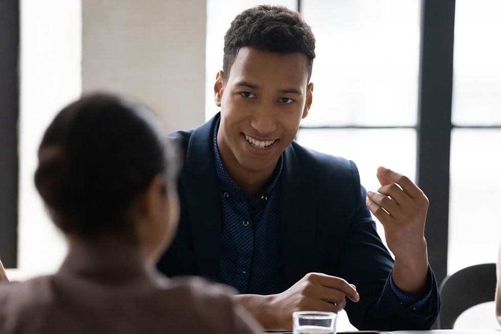 Man answers a common project manager interview question