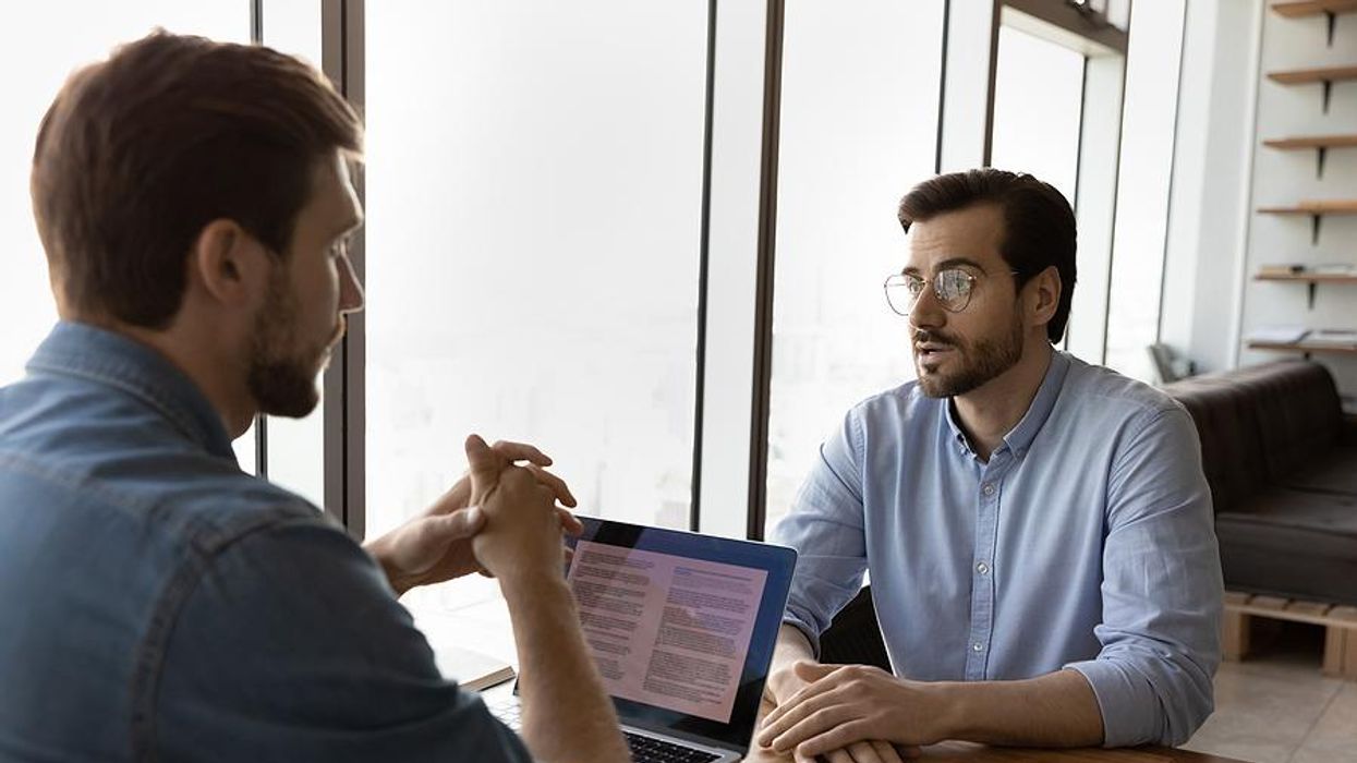 Man answers the question, "Tell me about yourself," in a job interview.