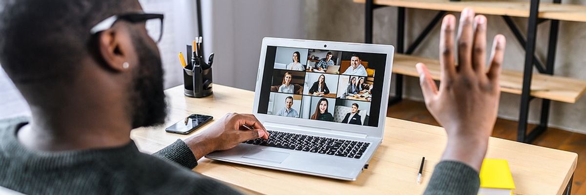 Man attends a virtual networking event