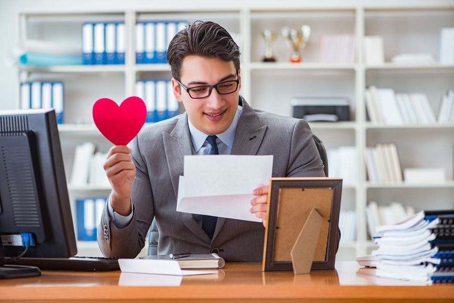 Man celebrates Valentine's Day at work