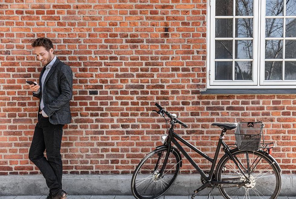 Man commutes to work with a bicycle