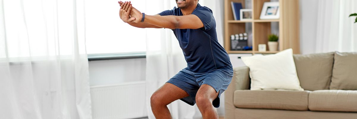 Man does a lower body workout after sitting all day
