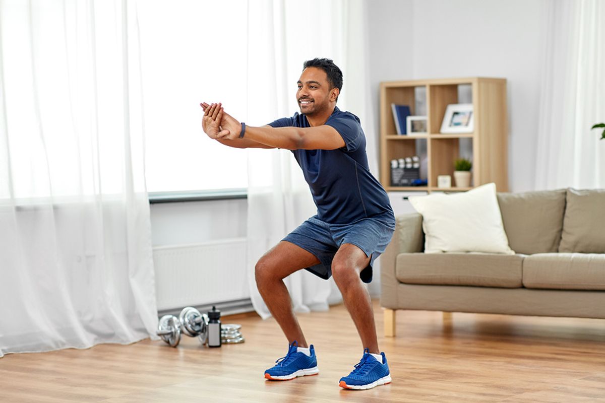 Man does a lower body workout after sitting all day