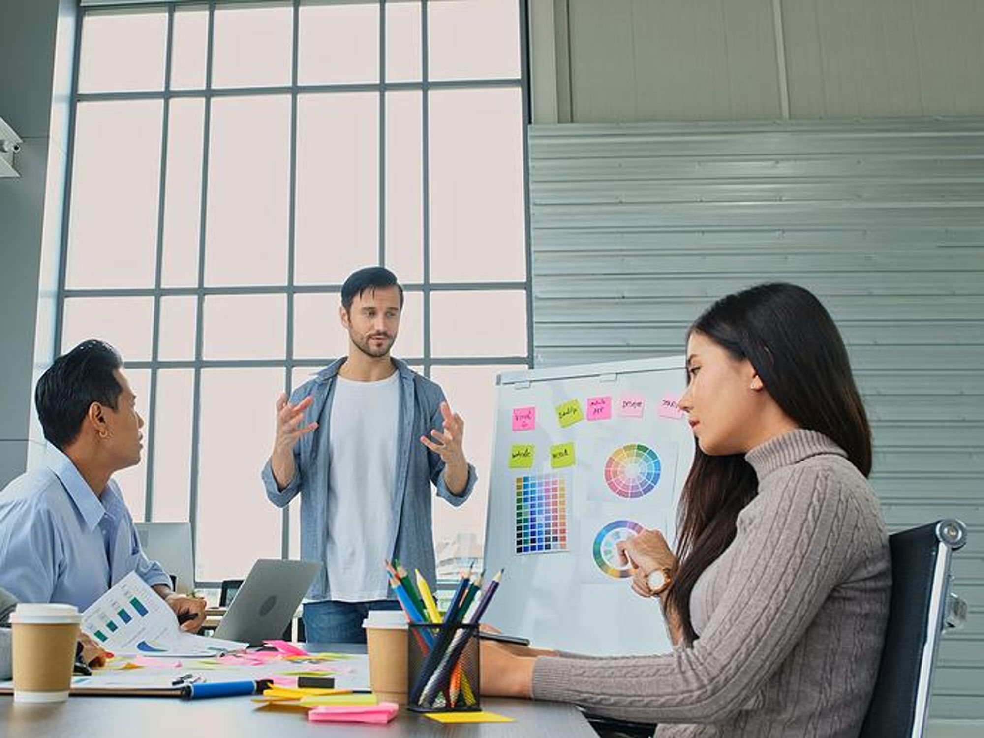Man gives a presentation about a strategic business roadmap