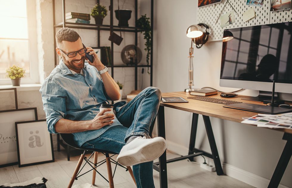 Man takes a break from working at home