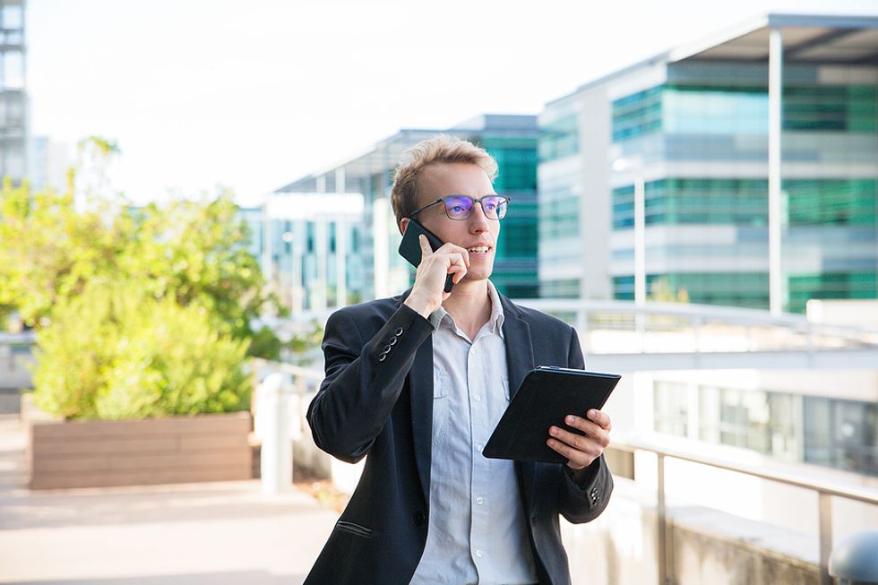Man talks about tech trends on the phone