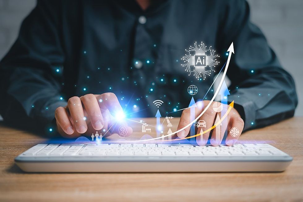 Man uses artificial intelligence (AI) at work