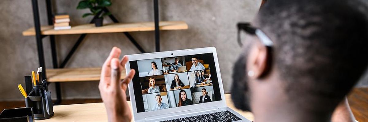 Man works from home for a big tech company