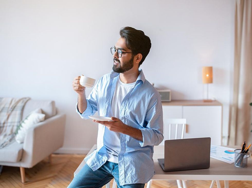 Man works from home while on a flexible work schedule