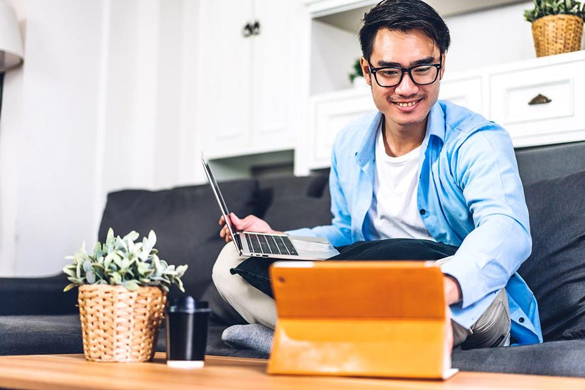 Man works remotely for a job in the environmental sector