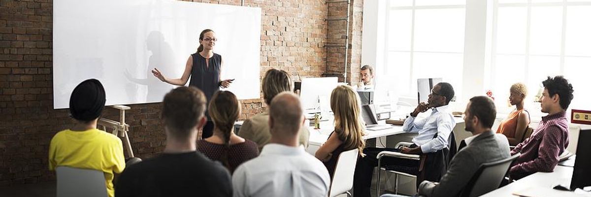 Manager conducts a work training