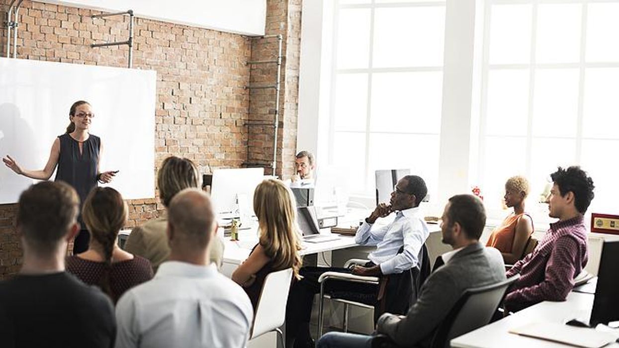 Manager conducts a work training