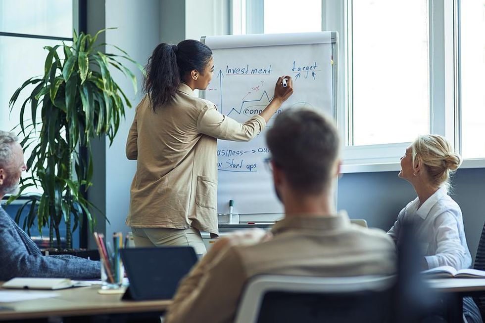 Manager leads a team meeting