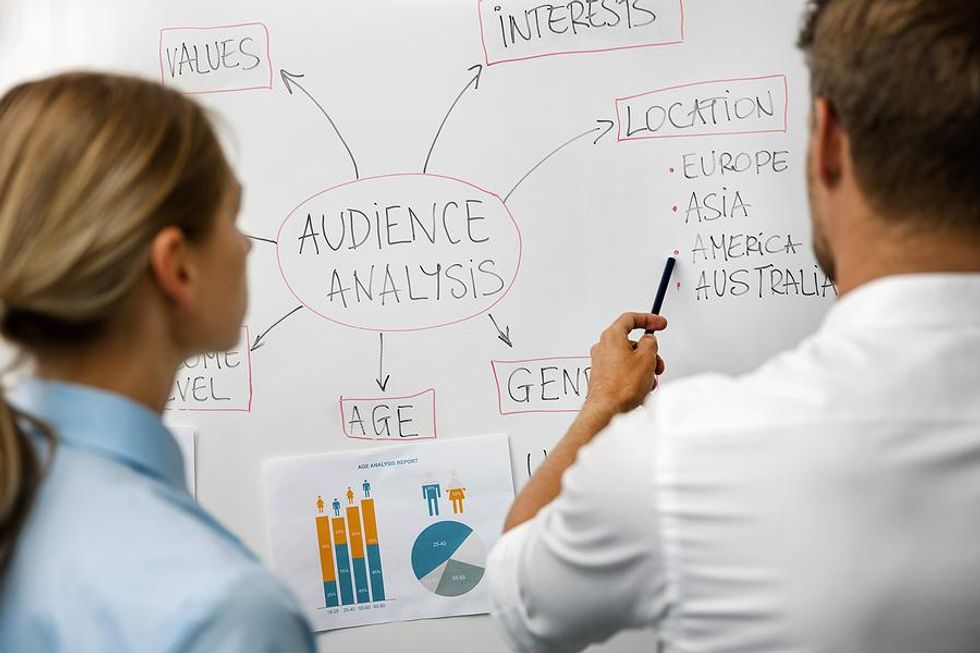 El equipo de marketing realiza análisis de mercado y audiencia.
