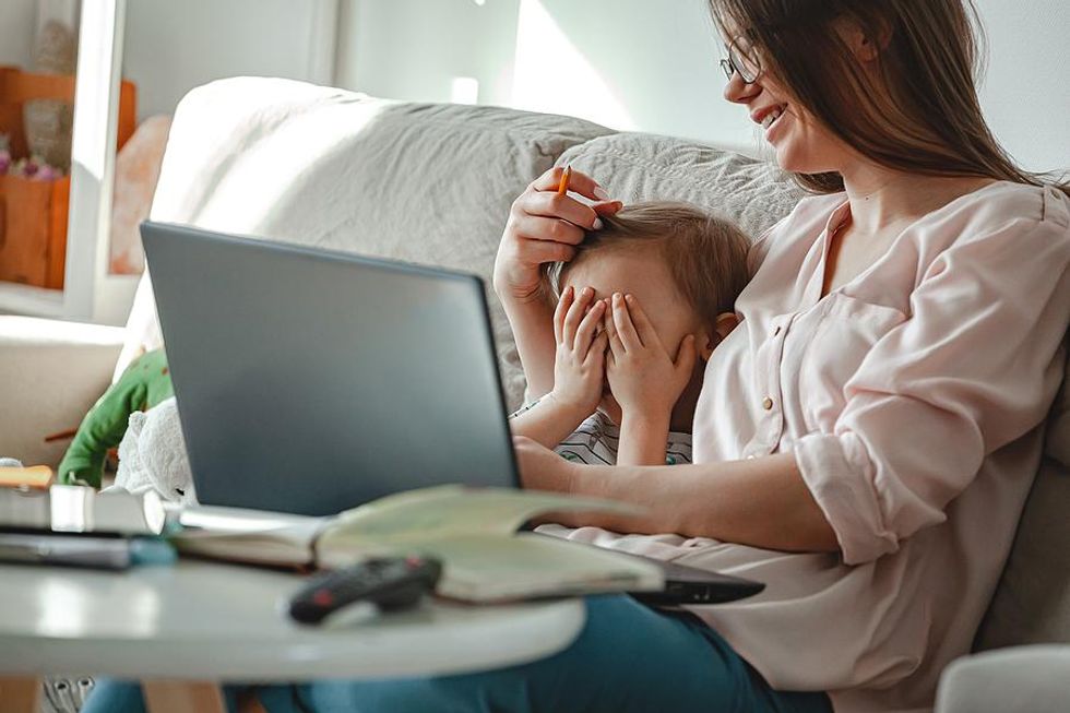 Mom works from home for her low-stress job