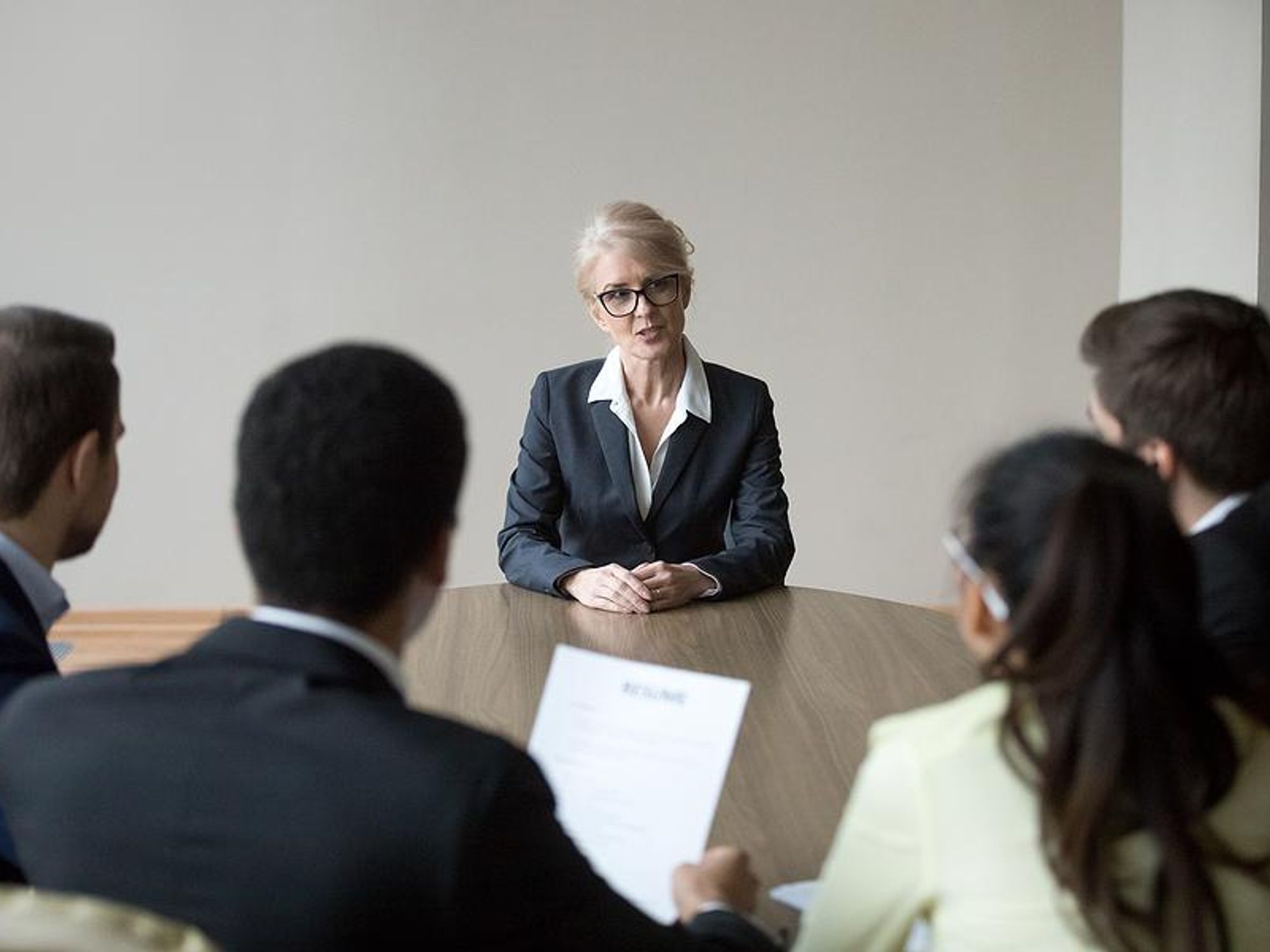 Older woman interviews for a job