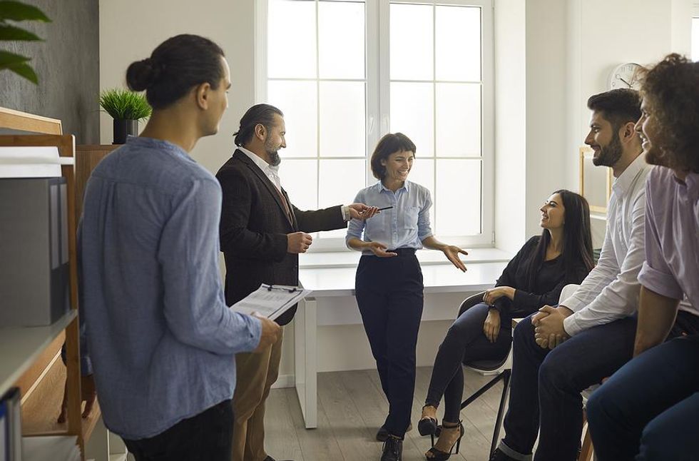 People talking during a work meeting