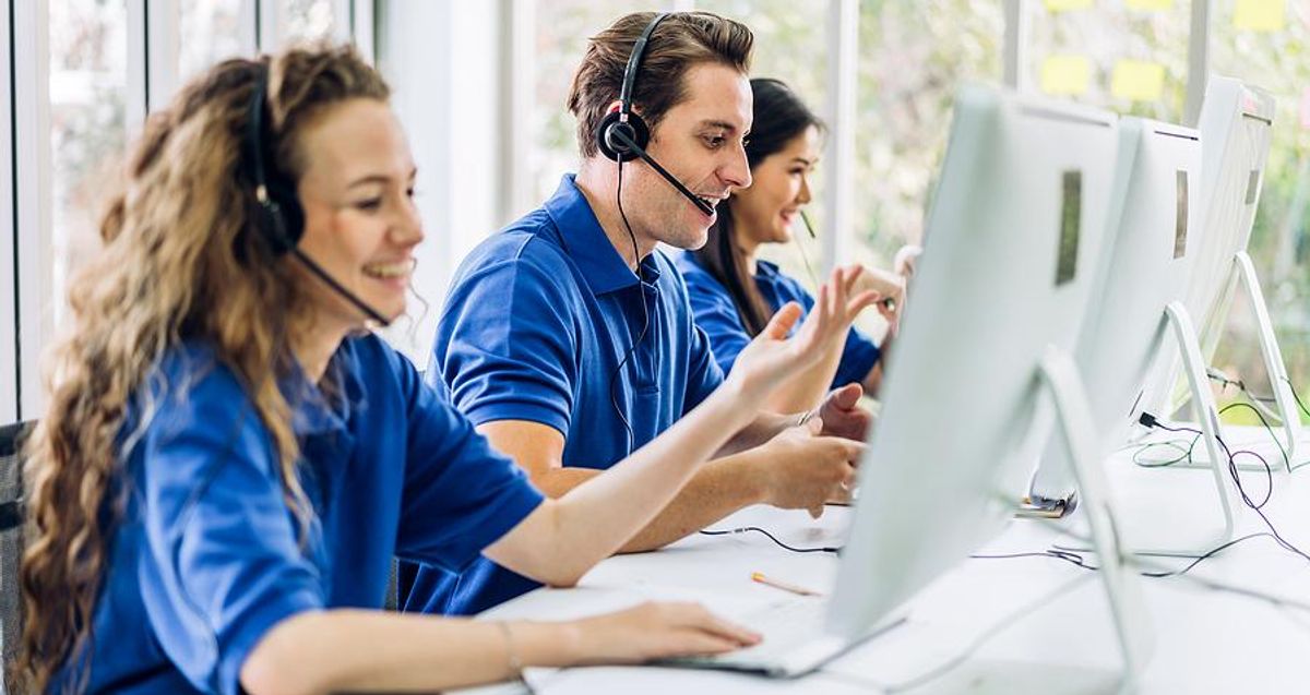 People working at a call center