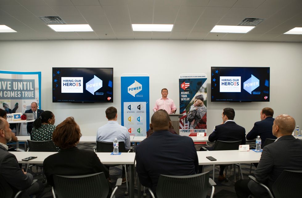 Power employees take part in a meeting to discuss the U.S. Chamber of Commerce Hiring Our Heroes Corporate Fellowship Program. Each year as people leave the military, they have the opportunity to do internships with member organizations. Power has participated in this program in our Philadelphia, Texas and Atlanta markets, and commits to taking several candidates per year.