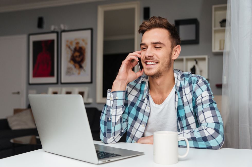 Professional man acing phone interview