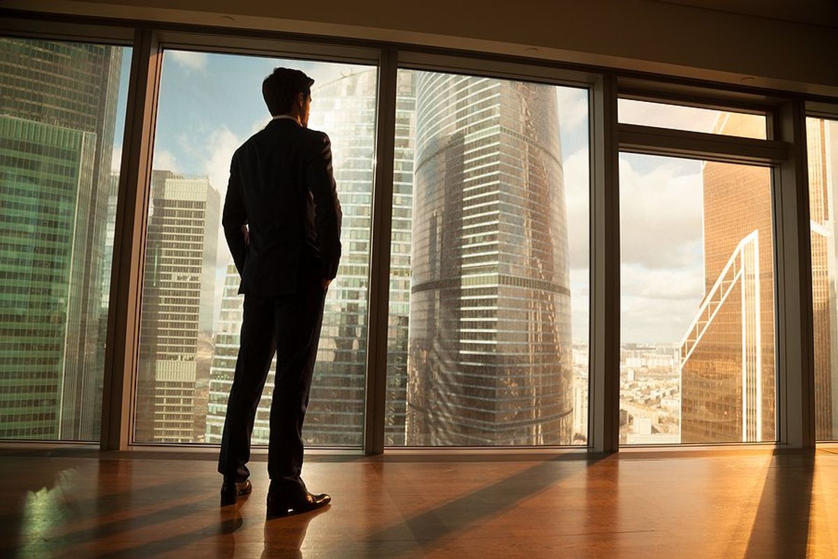 Professional man thinks about his career potential