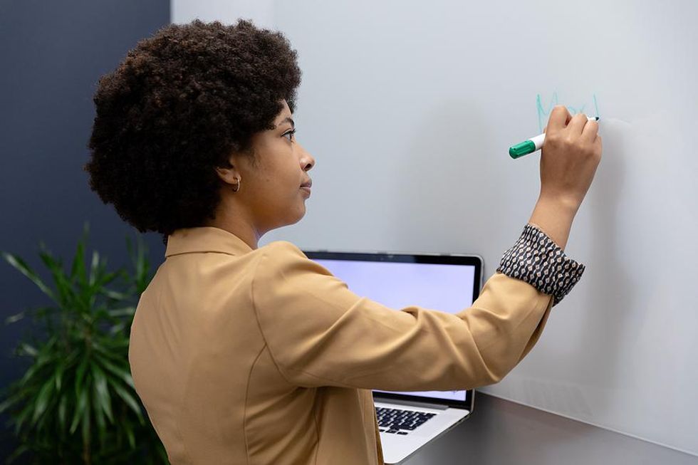 Professional prepares for a work meeting